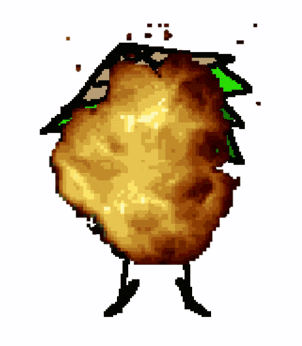 a pixel art of a chicken nugget with a green leaf on its head