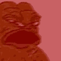 a close up of a cartoon frog with a red mouth and a pink background .