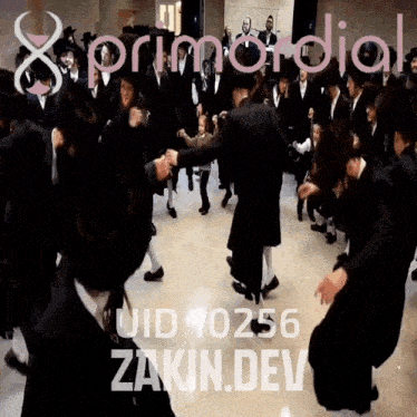 a large group of people are dancing in front of a sign that says primarial