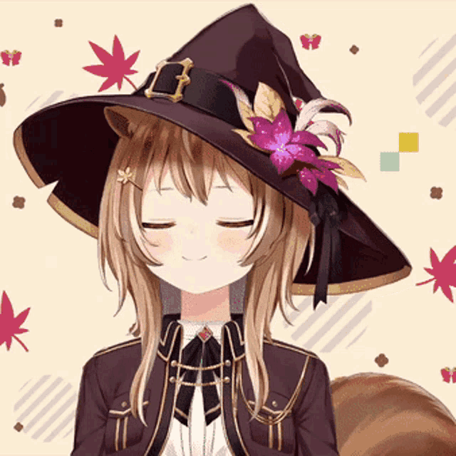 a girl in a witch hat with a flower on it