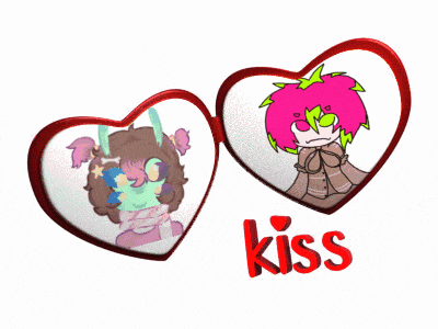 a couple of hearts with the word kiss on the bottom right