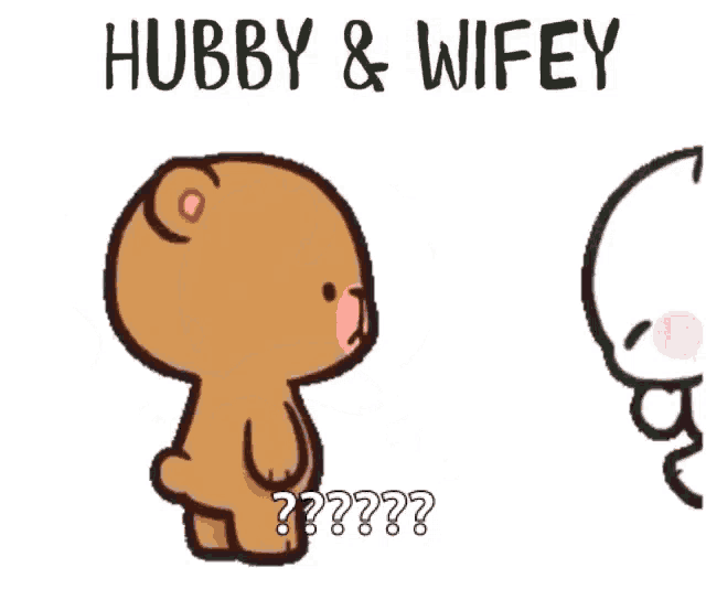 a cartoon of a teddy bear hugging another teddy bear with the words hubby & wifey above them