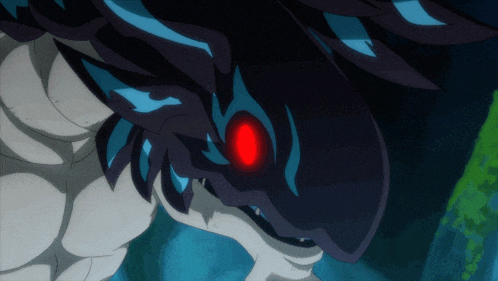 a cartoon dragon with a red eye and blue wings