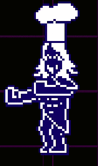 a pixel art of a person wearing a chef 's hat holding a pizza