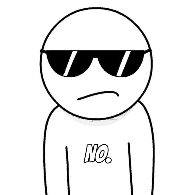 a black and white drawing of a man wearing sunglasses with the word no written on his chest