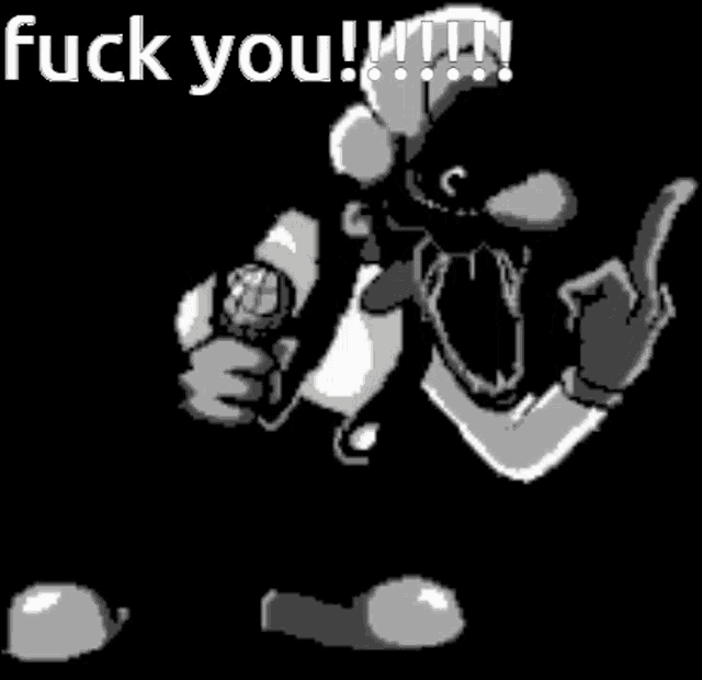 a black and white cartoon character is giving the middle finger .