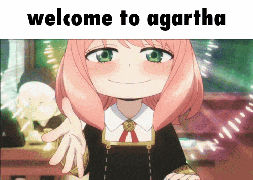 a picture of a girl with the words welcome to agartha on it