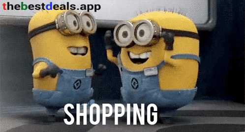 two minions wearing goggles are standing next to each other with the word shopping below them