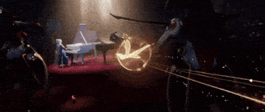a man is playing a piano on a stage
