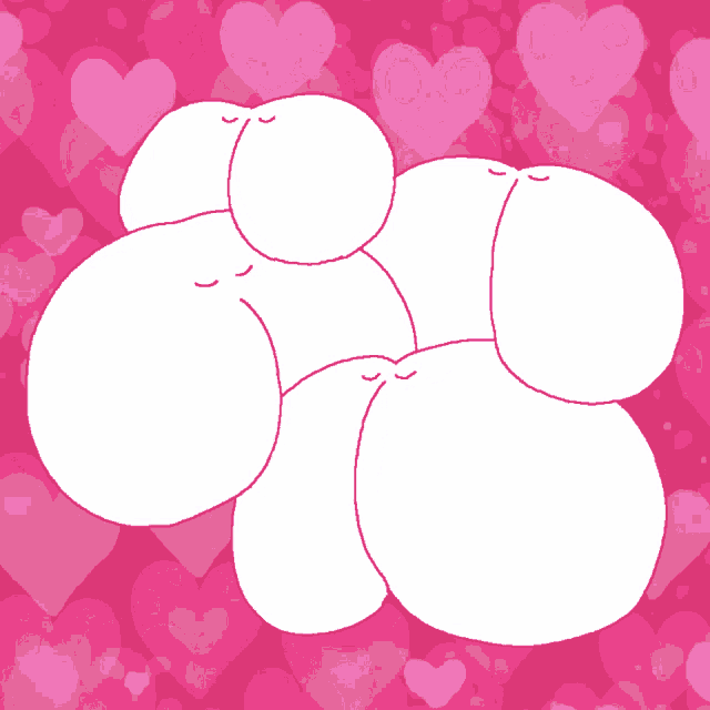 a drawing of a bunch of white bubbles on a pink background