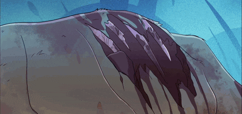 a cartoon drawing of a shark 's claw with blood coming out of it 's mouth
