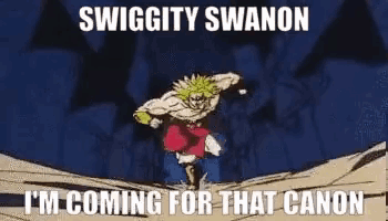 a cartoon of a man running with the words `` i 'm coming for that canon '' written on it .
