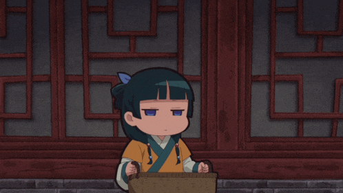 a cartoon character with a serious look on her face is sitting in front of a window