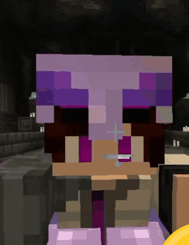 a purple and brown minecraft character with a cross on his head