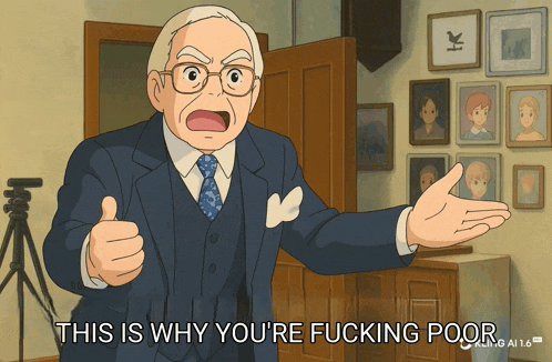 a man in a suit and tie is giving a thumbs up and saying this is why you 're fucking poor