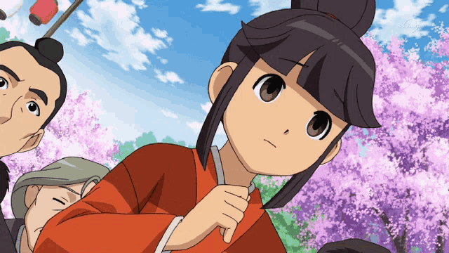 a cartoon of a girl in a red shirt with a bun
