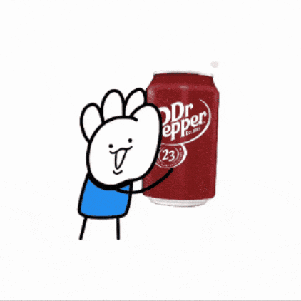 a cartoon character hugging a dr pepper can