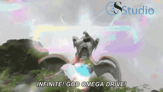 infinite god omega drive is written on the bottom of a video