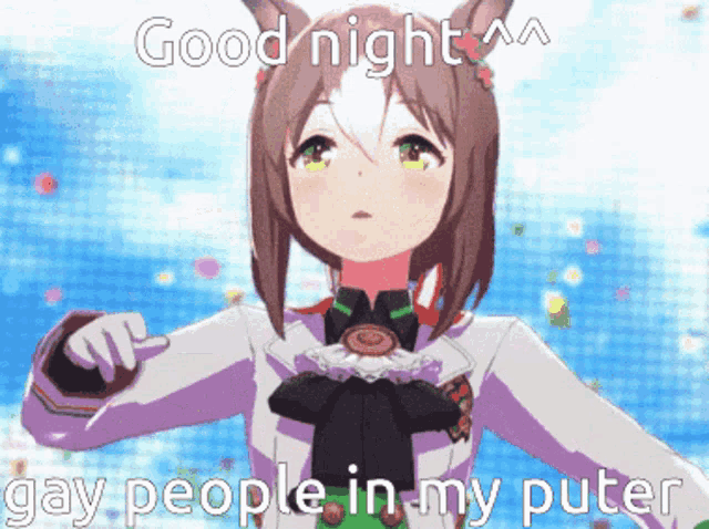 a picture of a girl with the words good night gay people in my puter on it