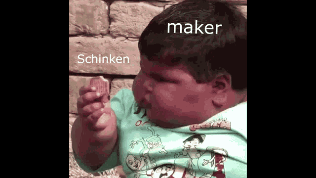 a child is eating a snack with the word maker written on the bottom