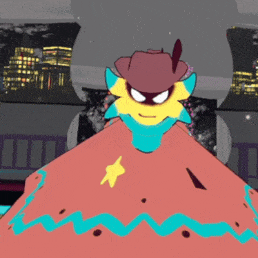 a cartoon character is wearing a cowboy hat