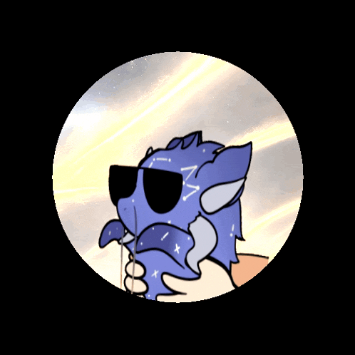 a cartoon drawing of a dragon wearing sunglasses against a starry sky
