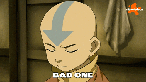a cartoon character with a bald head and the words bad one below it