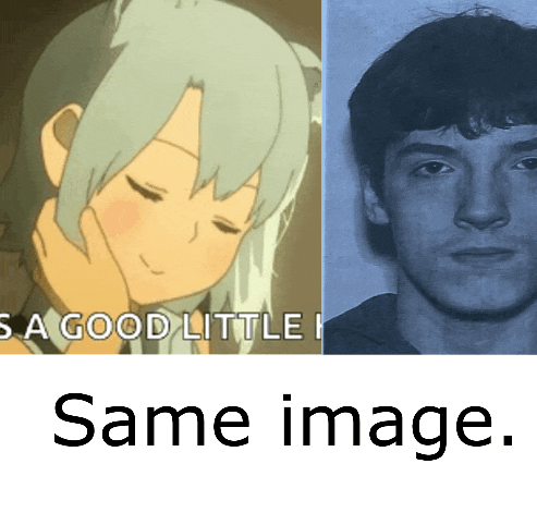 a picture of a girl and a picture of a man with the words same image on the bottom
