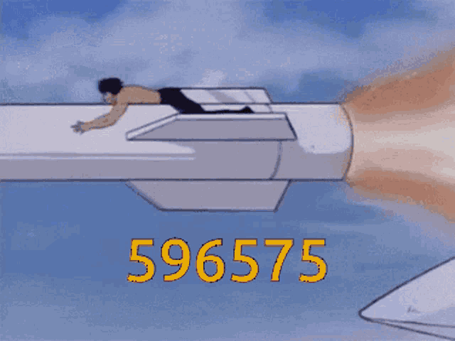 a cartoon of a man with the number 596575 on his chest
