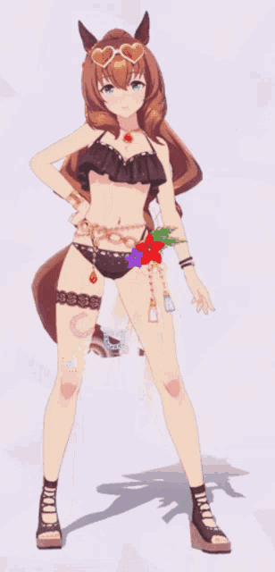 a girl in a bikini with a horse 's tail
