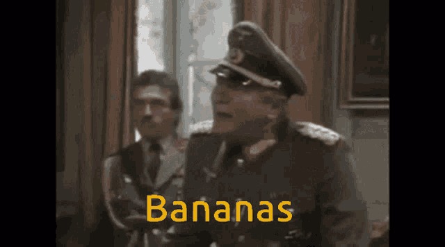 a man in a military uniform says bananas