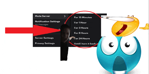 a cartoon smiley face is standing next to a computer screen that says mute server