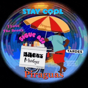 a cartoon of a man holding an umbrella says stay cool