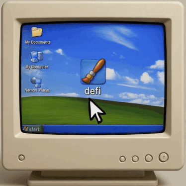 a computer monitor shows a cursor pointing to the word defi