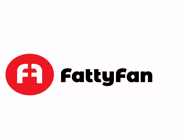 the logo for fattyfan has a red circle with the letter f on it