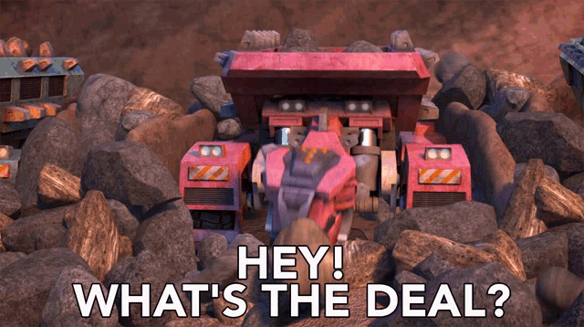 a picture of a cartoon truck with the words hey what 's the deal