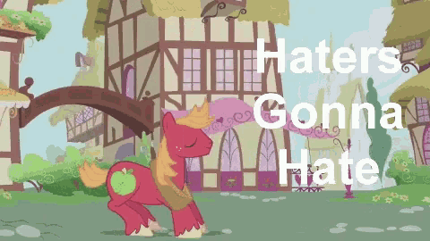 a cartoon of a pony with the words haters gonna hate