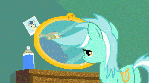 a cartoon of a pony looking at herself in a mirror with the website nesabaun.deviantart.com at the bottom