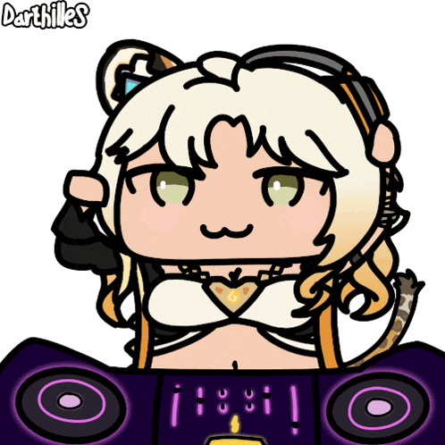 a cartoon drawing of a girl with headphones and darthilles written on the bottom
