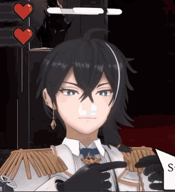 a close up of a person 's face in a video game with the letter s visible
