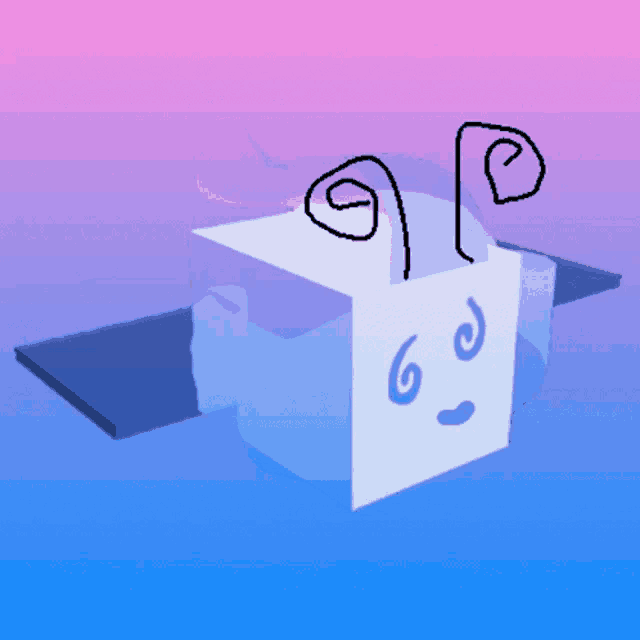 a drawing of a cube with a face and swirls on it
