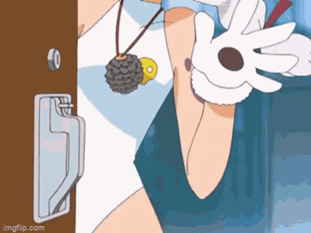 a cartoon of a woman holding a key in her hand .