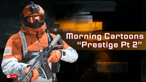 an advertisement for morning cartoons prestige pt 2 shows a man holding a gun