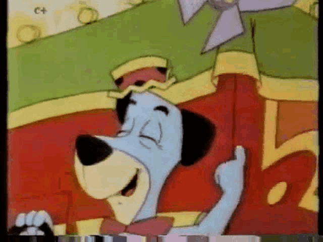 a cartoon dog wearing a top hat and bow tie