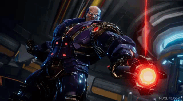 a video game character is holding a red object with the words yes written above him