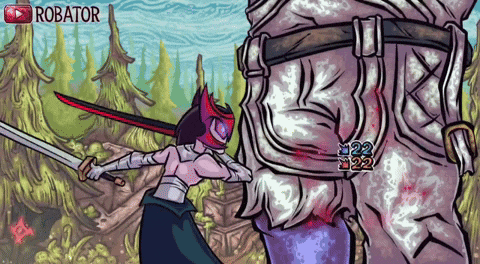 a cartoon drawing of a woman with a sword and the word robator on the bottom