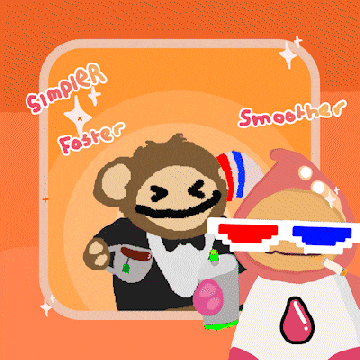 a cartoon of a monkey wearing 3d glasses with the words simpler foster and smoother below it