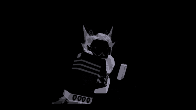 a black and white drawing of a person with horns holding a sword