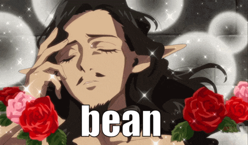 a picture of a man with roses and the word bean on the bottom