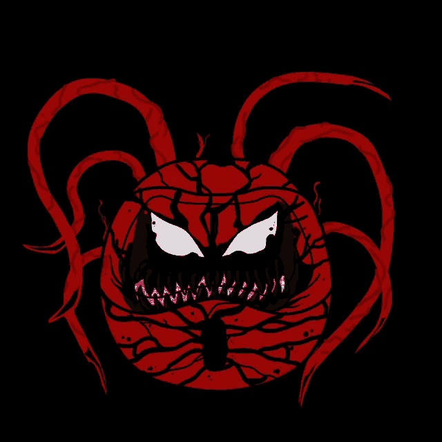 a drawing of a red monster with purple eyes